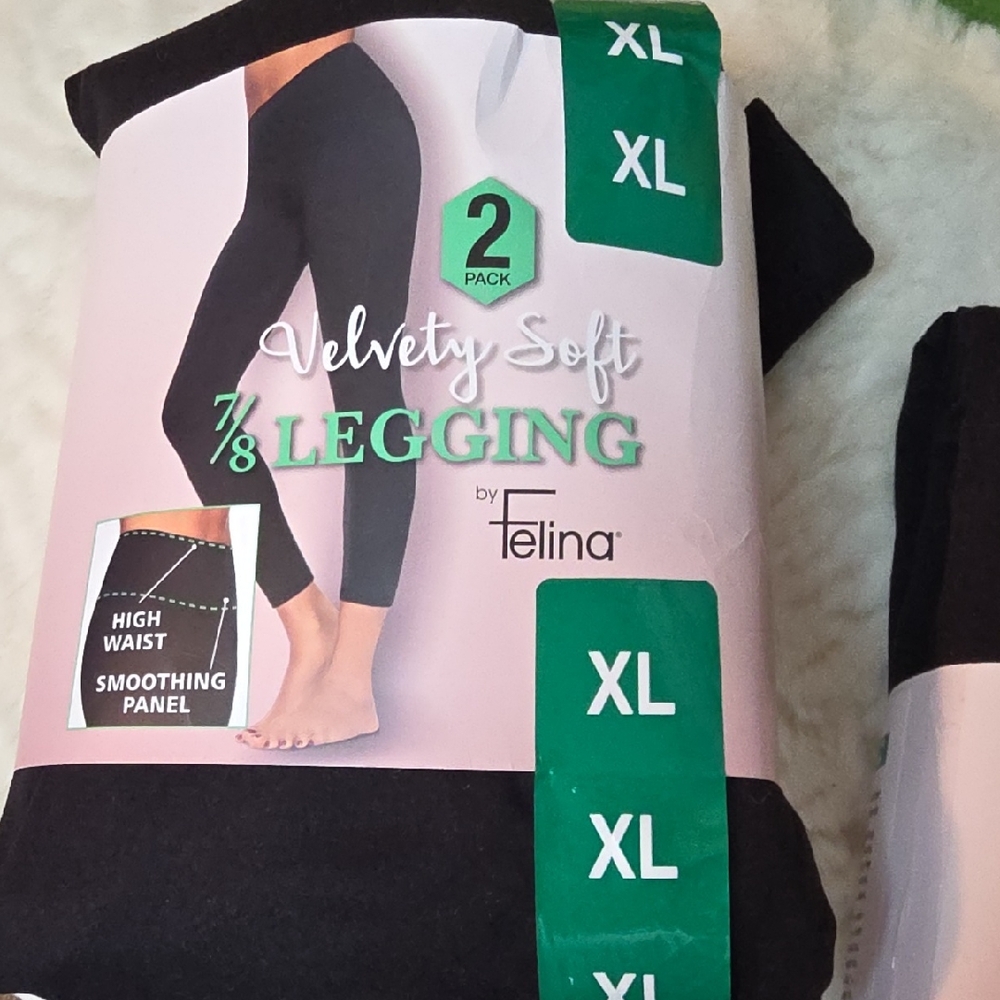 Felina Black Velvety Soft Leggings - 2 Pack, Numerous Sizes Avail. - Picture 2 of 7